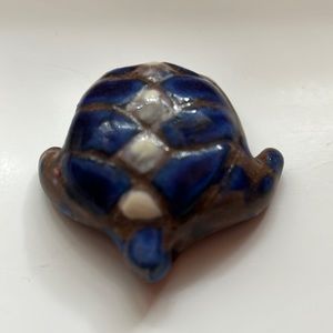 Turtle Figurine Small Embellished Shell Ceramic Pottery Glazed Tortoise